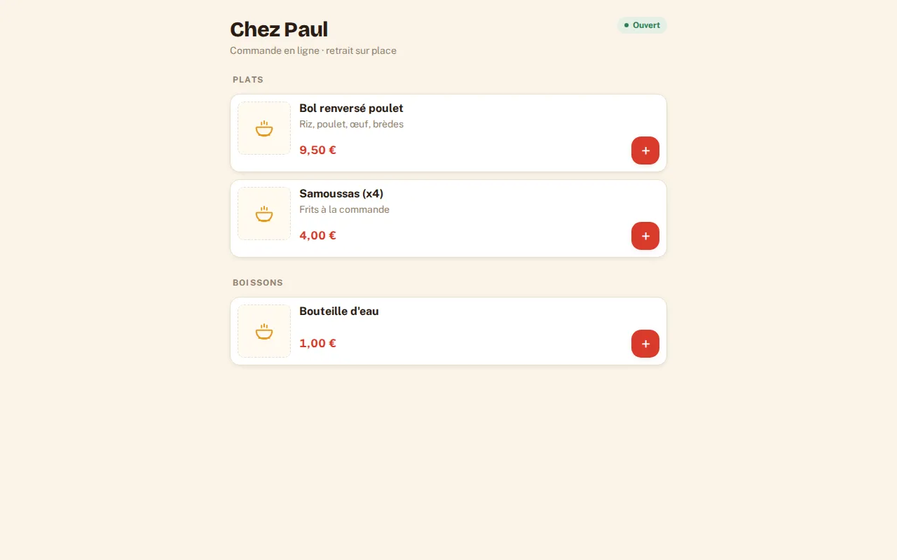 Boutique en ligne d'un restaurant de démonstration sur Plateforme Réunion